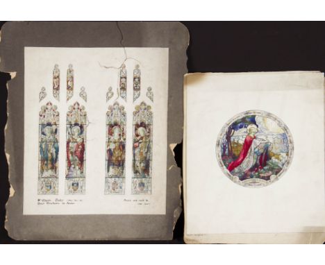 JOHN HARDMAN & CO. STUDIO. Two unframed, mounted, ink and watercolours on paper, stained glass window designs, one 1911 desig