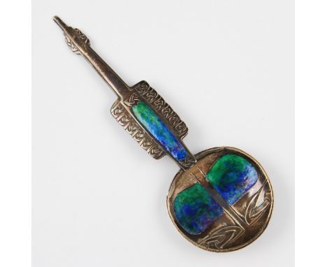 An Arts & Crafts Liberty & Co. silver and enamel spoon, designed by Archibald Knox, the bowl and handle having blue/green ena