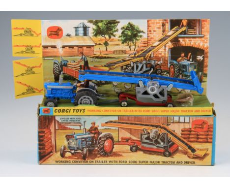 A Corgi Toys gift set 47 Working Conveyor on trailer with Ford 5000 super major tractor and driver, housed in original box wi