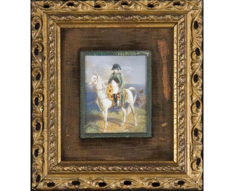 After JEAN LOUIS ERNEST MEISSONIER (1815 - 1891) Framed, indistinctly signed, portrait miniature on ivorine, Napoleon Bonapar