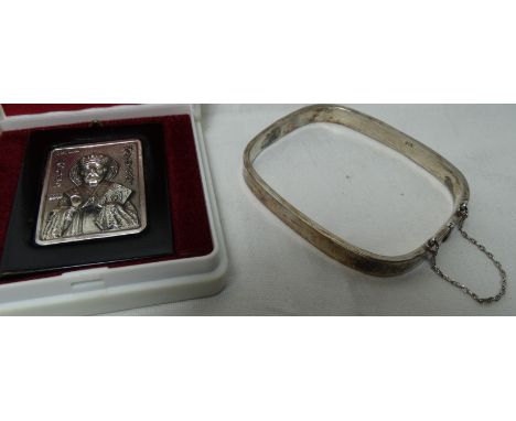 SILVER SQUARE BANGLE & BYZANTINE ICON 