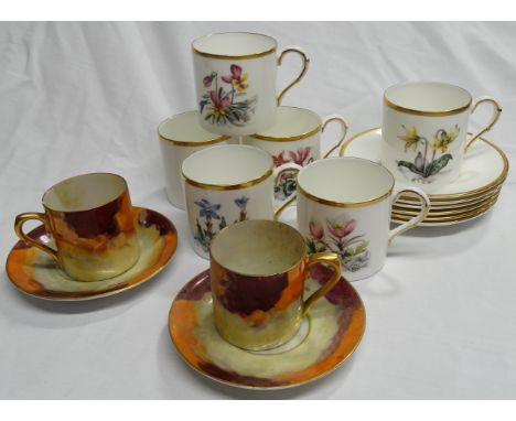 6 WORCESTER FLORAL COFFEE CANS & SAUCERS + 2 CZECH LUSTRE RONES 