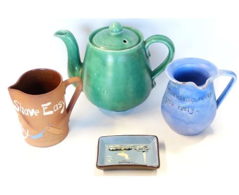 BRANNAM TEAPOT & LUNDY SHAVING MUG, TORQUAY ASHTRAY & BARON FRIENDSHIP JUG 