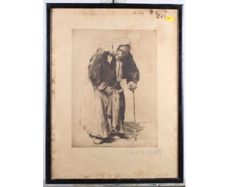 Grieg Poeffors?: an etching, old woman (water damages)