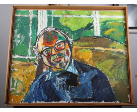 John Bratby: oil on canvas, portrait of Christopher Hibbert, 20" x 23", in strip frame