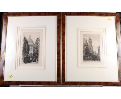Frank Short: an etching, view of Billingsgate, a companion etching, St Paul's, and two Japanese coloured prints of ladies and