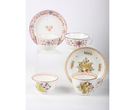 A New Hall bone china pattern 1045 tea cup saucer and a tea bowl, one other New Hall tea cup and saucer and a matching tea bo