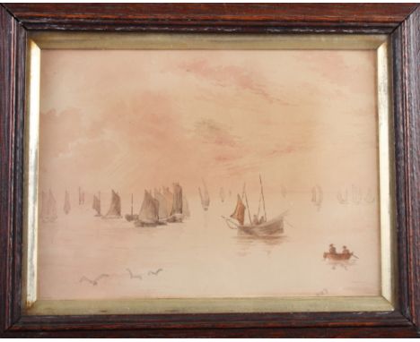 A Victorian watercolour, numerous fishing boats, 6" x 8", another watercolour, landscape with church and distant castle, 5" x