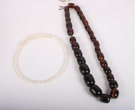 A cultured pearl choker and an 'amber' graduated bead necklace