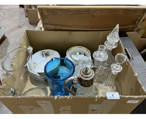 A box of glassware, Royal Worcester crockery etc.