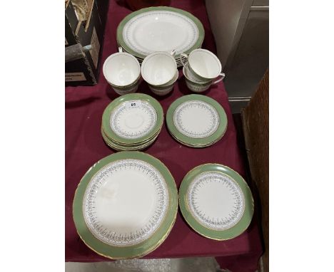 A Royal Worcester Regency Sage Green service to comprise 6 cups, 6 saucers, 6 tea plates, 6 dessert plates and 6 dinner plate
