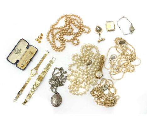 A quantity of jewellery, to include two gold dress studs, tested as approximately 9ct gold, 1.21g, a gold mother-of-pearl and