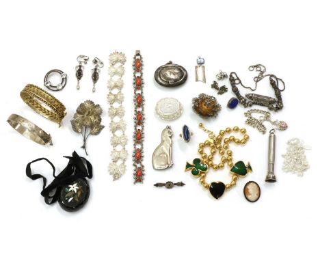 A quantity of silver and costume jewellery, to include a Portuguese silver gilt bangle, marked 833, a silver filigree pot con