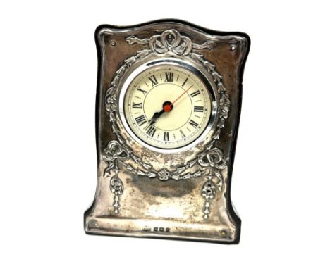 Silver fronted quartz dressing table clock easel back  107mm x 145mm 