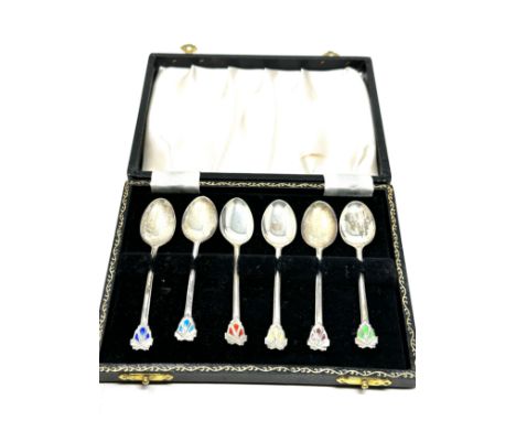 Boxed set of silver &amp; enamel tea  spoons 