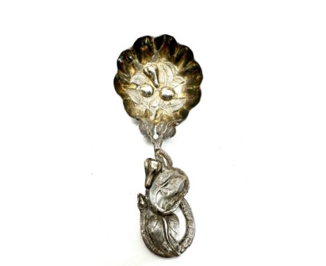 Fine Antique Victorian embossed silver tea caddy spoon 