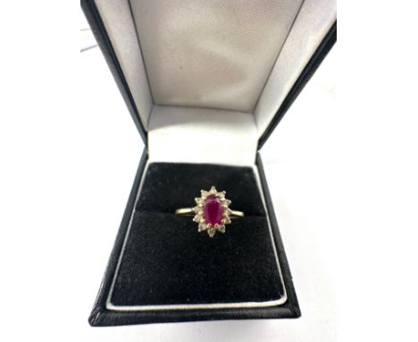 9ct Gold Ruby &amp; Diamond Halo Dress Ring (1.6g) 