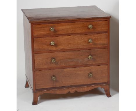 A mahogany satinwood and ebony strung squarefront chest of four long graduated drawers, on splayed bracket supports, h.69cm, 