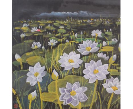 Follower of Lin Fengmian (Chinese 1900-1991) - Evening lotus, watercolour on paper, bears signature lower left and with seal,