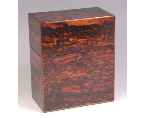 A 19th century coromandel fitted decanter box, being brass bound with double lever Bramah lock, having twin square decanters 
