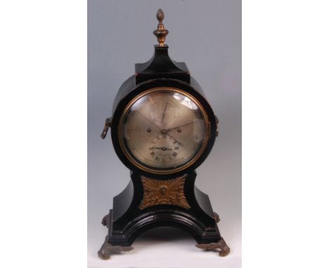 Robert Best of London ebonised balloon bracket clock, circa 1800, having a signed silvered dial, subsidiary hours dial and da