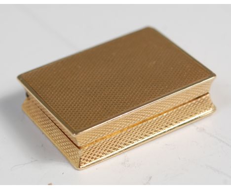 An Asprey & Co 18ct gold pillbox, having all-over engine turned decoration, the interior inscribed 'Helen from Sonnie 1931', 