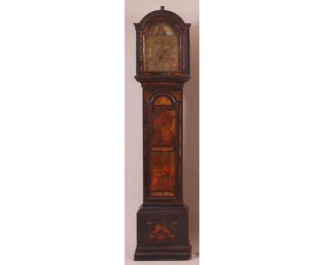 Daniel Barrett of Chatham - an 18th century chinoisserie lacquered longcase clock, having an arch brass dial (w.11.5") with s