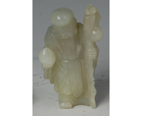 A 20th century Chinese carved and polished jade figure of a standing sage, h.10.5cm Condition Report / Extra Information Smal