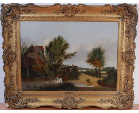 Alfred Stannard (1806-1889) - Loch gate on the Wensum, oil on canvas, signed and dated lower right 1844, 47 x 65cm