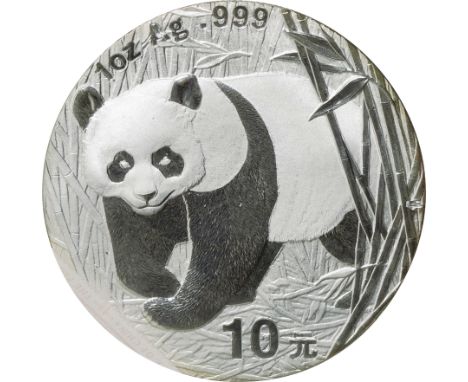 中国 (China) / ﾊﾟﾝﾀﾞ図 10元銀貨 2002年 KM1365 / 未使用 / Panda 10 Yuan Silver / UNC / 31.10g / 40.00mm / .999