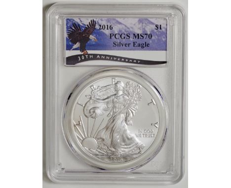 ｱﾒﾘｶ合衆国 (United States) / ｲｰｸﾞﾙ銀貨発行30周年 1ﾄﾞﾙ銀貨 2016年 / 完全未使用 / American Eagle 30th Anniversary 1 Dollar Silver / BU / PCGS MS