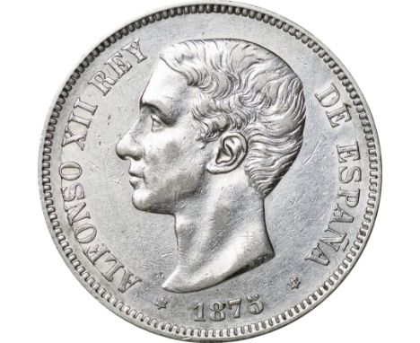 ｽﾍﾟｲﾝ (Spain) / ｱﾙﾌｫﾝｿ12世像 5ﾍﾟｾﾀ銀貨 1875年 KM671/Y74 / 美/極美 / Alfonso XII 5 Pesetas Silver / VF/EF / 25.00g / 37.40mm / .900