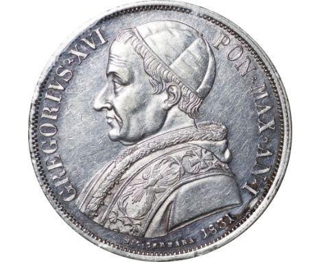 ﾊﾞﾁｶﾝ教皇領 (Papal States) / ｸﾞﾚｺﾞﾘｳｽ16世 1ｽｸｰﾄﾞ銀貨 1831年(B) C155/D191 KM1315.1 / 極美 / Gregorius XVI 1 Scudo Silver / EF / 26.41g 