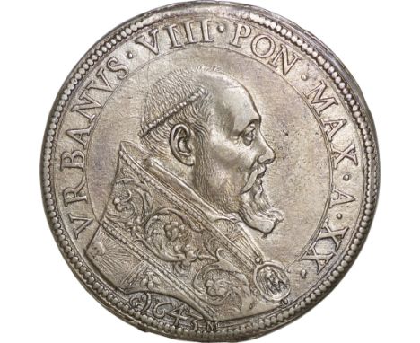 ﾊﾞﾁｶﾝ教皇領 (Papal States) / ｳﾙﾊﾞﾇｽ8世 1ｽｸｰﾄﾞ銀貨 1643年 D4060 KM183 / 美 / Urban VIII 1 Scudo Silver / VF / 31.93g / 約42.00mm