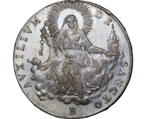 ﾊﾞﾁｶﾝ教皇領 (Papal States) / 紋章/聖人座像 1ｽｸｰﾄﾞ銀貨 1823年 C124.1/D184 KM1292 / 美 / Papal arms 1 Scudo Silver / VF / ﾄｰﾝ / 26.27g / 約40
