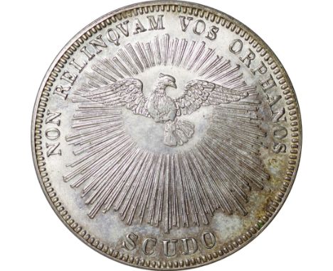 ﾊﾞﾁｶﾝ教皇領 (Papal States) / 紋章/鳩と光線図 1ｽｸｰﾄﾞ銀貨 1846年 KM1335 / 極美/未 / Cardinal arms/Radiant dove 1 Scudo Silver / AU / ﾄｰﾝ / 26.8
