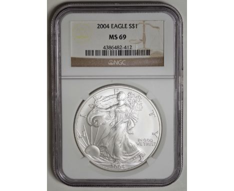 ｱﾒﾘｶ合衆国 (United States) / ｲｰｸﾞﾙ 1ﾄﾞﾙ銀貨 2004年 KM273 / 完全未使用 / American Eagle 1 Dollar Silver / BU / NGC MS69 / 31.10g / 40.60m