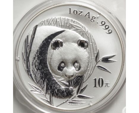 中国 (China) / ﾊﾟﾝﾀﾞ図 10元銀貨 2003年 KM1466 / 未使用 / Panda 10 Yuan Silver / UNC / 31.10g / 40.00mm / .999