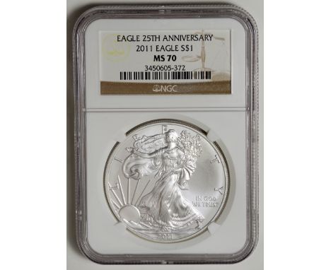 ｱﾒﾘｶ合衆国 (United States) / ｲｰｸﾞﾙ 1ﾄﾞﾙ銀貨 2011年(W) KM273 / 完全未使用 / American Eagle 1 Dollar Silver / BU / NGC MS70 / 31.10g / 40.