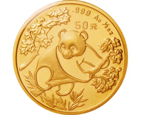 中国 (China) / ﾊﾟﾝﾀﾞ図 50元(1/2ｵﾝｽ)金貨 1992年 KM476 / 未使用 / Panda 50 Yuan (1/2oz) Gold / UNC / 15.55g / 27.00mm / .999