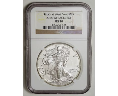 ｱﾒﾘｶ合衆国 (United States) / ｲｰｸﾞﾙ 1ﾄﾞﾙ銀貨 2014年(W) KM273 / 完全未使用 / American Eagle 1 Dollar Silver / BU / NGC MS70 / 31.10g / 40.