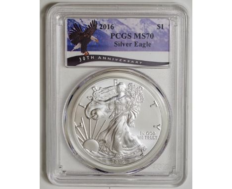 ｱﾒﾘｶ合衆国 (United States) / ｲｰｸﾞﾙ銀貨発行30周年 1ﾄﾞﾙ銀貨 2016年 / 完全未使用 / American Eagle 30th Anniversary 1 Dollar Silver / BU / PCGS MS