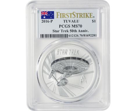 ﾂﾊﾞﾙ (Tuvalu) / ｽﾀｰﾄﾚｯｸ放送開始50周年＜U.S.SｴﾝﾀｰﾌﾟﾗｲｽﾞNCC-1701号＞ 1ﾄﾞﾙ銀貨 2016年 / 完全未使用 / Star Trek : 50th Anniversary 1 Dollar Silver