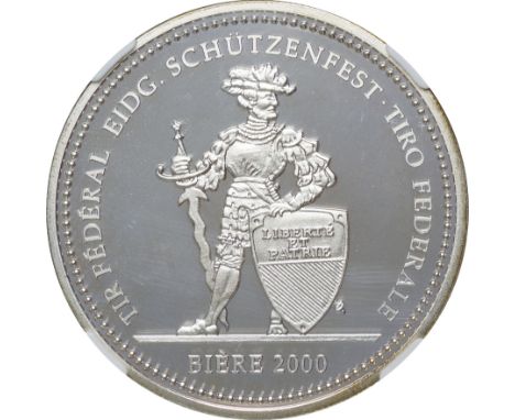 ｽｲｽ (Switzerland) / ｽｲｽ連邦現代射撃祭記念貨 ｳﾞｫｰ州ﾋﾞｴｰﾙ 50ﾌﾗﾝ銀貨 2000年 KMXS59 / ﾌﾟﾙｰﾌ / Shooting Festival Biere 50 Francs Silver Proof / 
