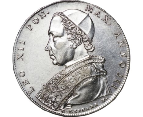 ﾊﾞﾁｶﾝ教皇領 (Papal States) / ﾚｵ12世像 1ｽｸｰﾄﾞ銀貨 1825年(III B) KM1297.1 / 美/極美 / Leo XII Seated Female in Clouds 1 Scudo Silver / VF/