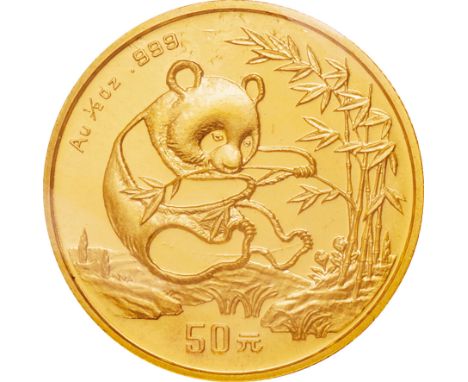 中国 (China) / ﾊﾟﾝﾀﾞ図 50元(1/2ｵﾝｽ)金貨 1994年 KM614 / 未使用 / Panda 50 Yuan (1/2oz) Gold / UNC / 15.55g / 27.00mm / .999