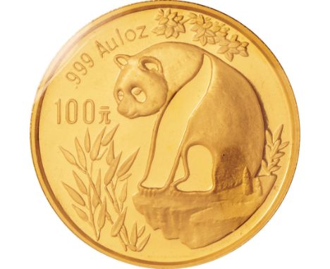 中国 (China) / ﾊﾟﾝﾀﾞ図 100元 (1ｵﾝｽ) 金貨 1993年 KM477 / 未使用 / Panda 100 Yuan (1oz) Gold / UNC / 31.10g / 32.00mm / .999