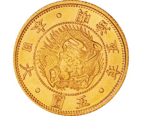 日本 (Japan) / 旧5円金貨(縮小) 明治5年(1872年) JNDA-近3A / 完全未使用 / Old type 5 Yen Gold Reduced JNDA01-3A / BU / 8.33g / 21.82mm / .900