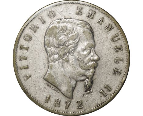ｲﾀﾘｱ (Italy) / ｴﾏﾇｴｰﾚ2世像 5ﾘﾚ銀貨 1872年(M BN) KM8.3 / 普 / Vittorio Emanuele II 5 Lire Silver / F / 25.00g / 37.00mm / .900