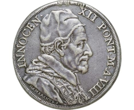 ﾊﾞﾁｶﾝ教皇領 (Papal States) / ｲﾝﾉｹﾝﾃｨｳｽ12世 1ｽｸｰﾄﾞ銀貨 1699年 D4108 / 普/美 / Innocentius XII 1 Scudo Silver / F/VF / ﾄｰﾝ / 26.43g / 約4